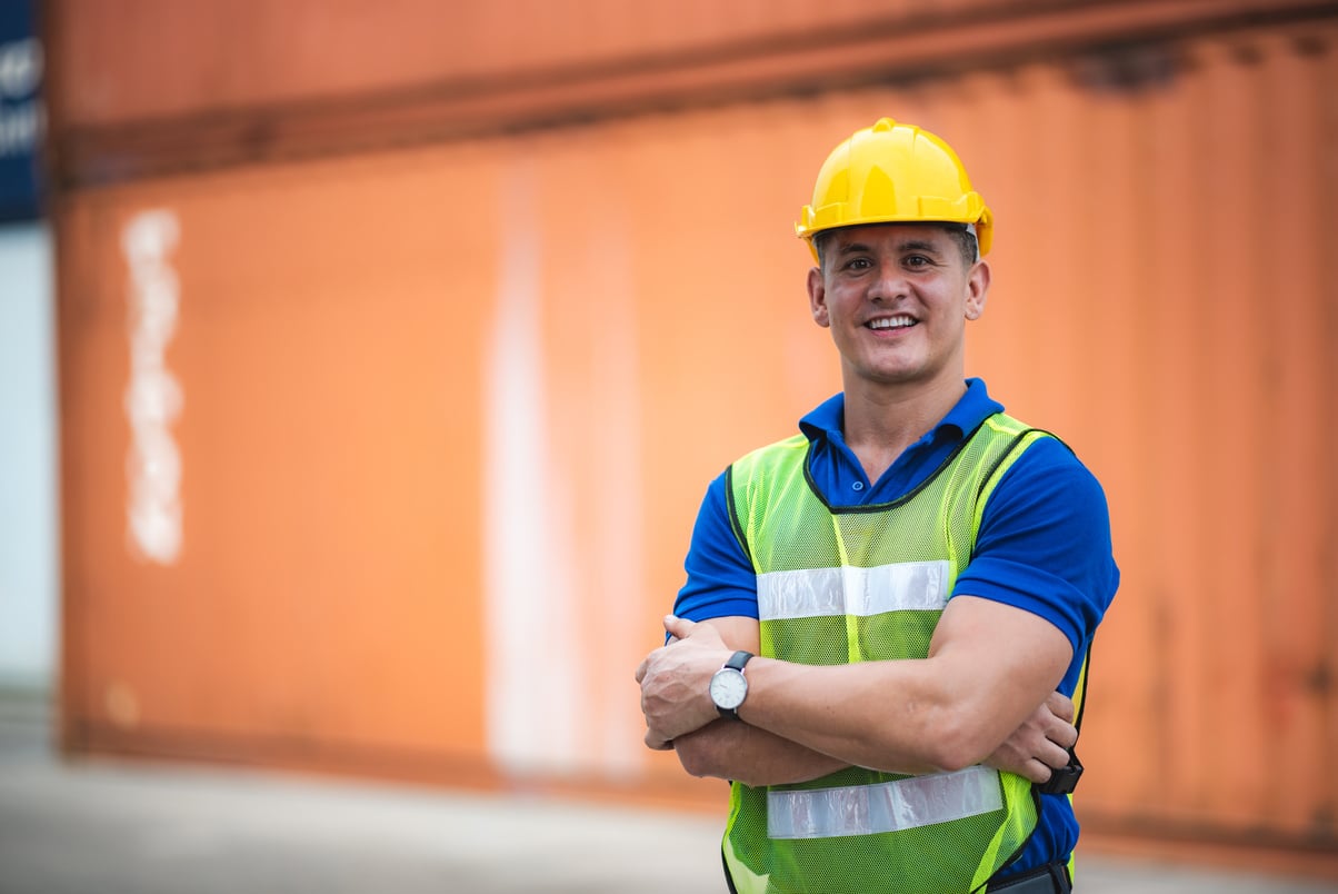 Portrait Handsome Man, Industrial Engineer Wearing a Helmet Work